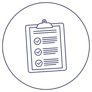 Icon depicting a clipboard with writing and check marks