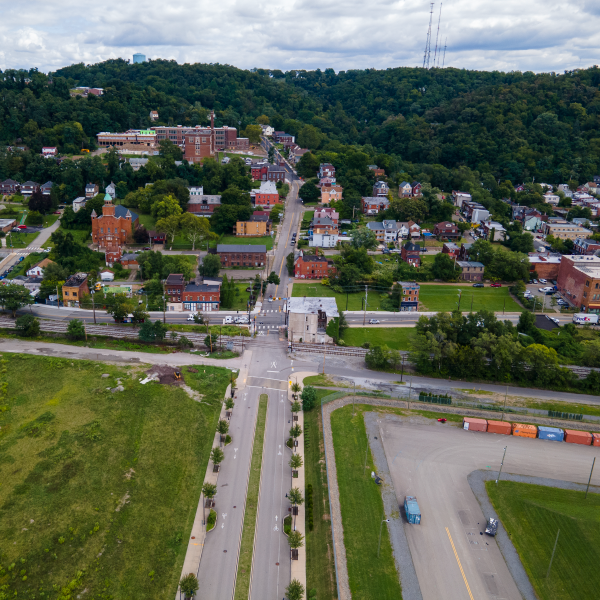 aerial view of greater hazelwood in pittsburgh